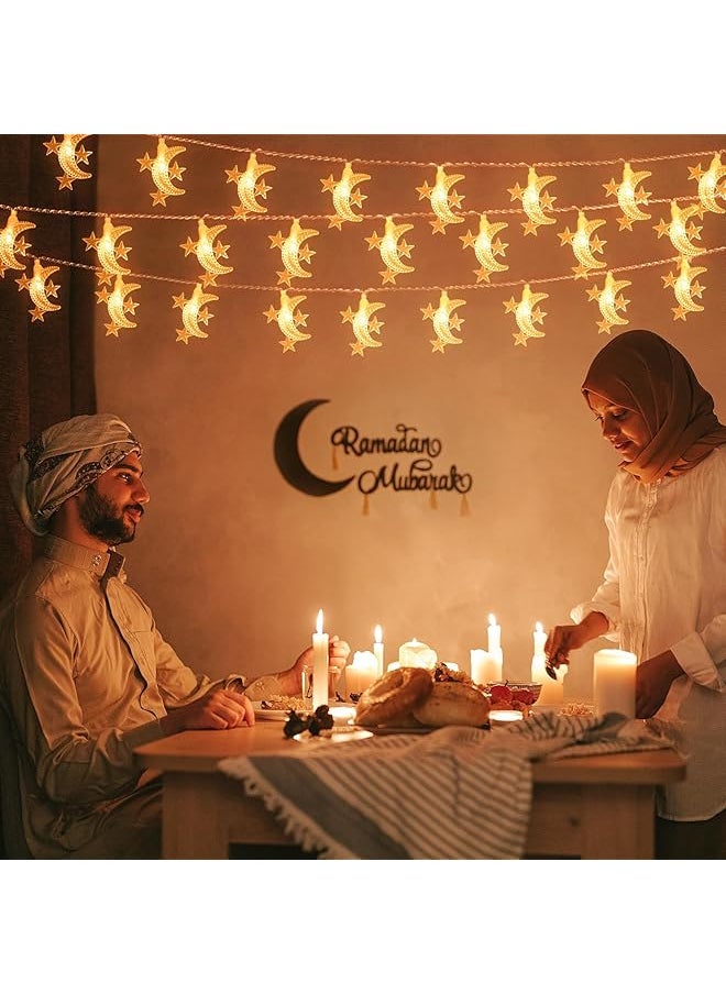 إيروريكس سلسلة أضواء LED بطول 20 قدمًا على شكل نجوم وقمر باللون الأبيض الدافئ لشهر رمضان وعيد مبارك والاحتفالات الإسلامية والعبادة الإسلامية وهدايا العيد تعمل بالبطارية ومنفذ USB للديكور الداخلي  - Image 2