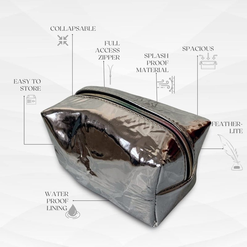 STRUTT Toiletry Bag for Women, Makeup Pouch, Waterproof Cosmetic Case, Makeup Pouch Bag, Travel Organizer Kit (Silver) - Image 2