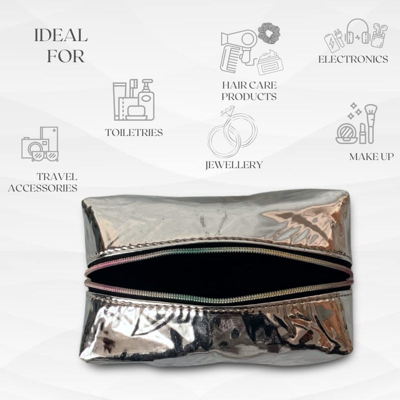 STRUTT Toiletry Bag for Women, Makeup Pouch, Waterproof Cosmetic Case, Makeup Pouch Bag, Travel Organizer Kit (Silver) - Image 5