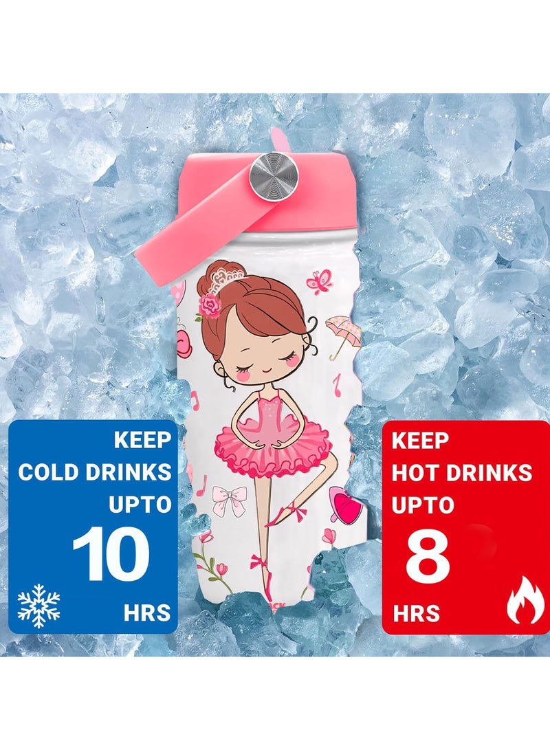 Snack attack SA Kids Water Bottle for School Insulated water bottle with Straw Lid, Kids water bottle stainless steel, Double Wall, Baby water bottle, Steel water bottle White Ballerina Doll - Image 2