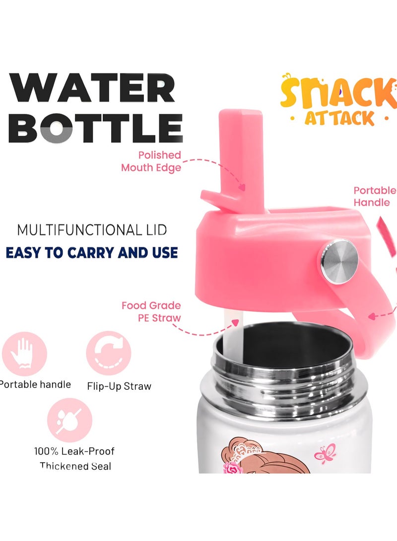 Snack attack SA Kids Water Bottle for School Insulated water bottle with Straw Lid, Kids water bottle stainless steel, Double Wall, Baby water bottle, Steel water bottle White Ballerina Doll - Image 5