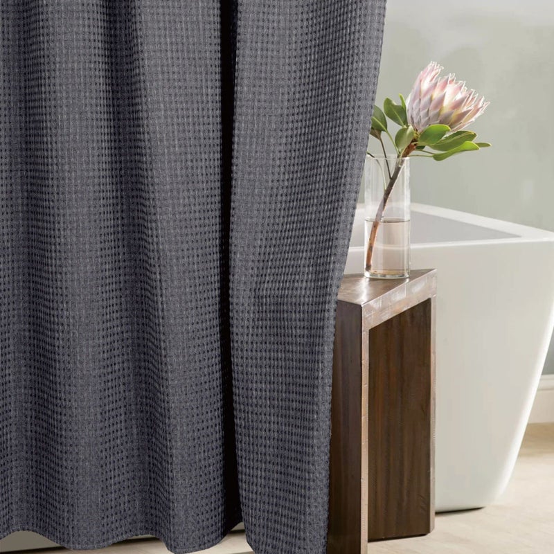 Popkozzi Grey Waffle Shower Curtain 84 Inch Gray Textured Heavy Duty Fabric Extra Long Shower Curtains for Bathroom  Water Repellent Washable Cloth Hotel Spa Luxury Neutral Bath Curtain  72x84