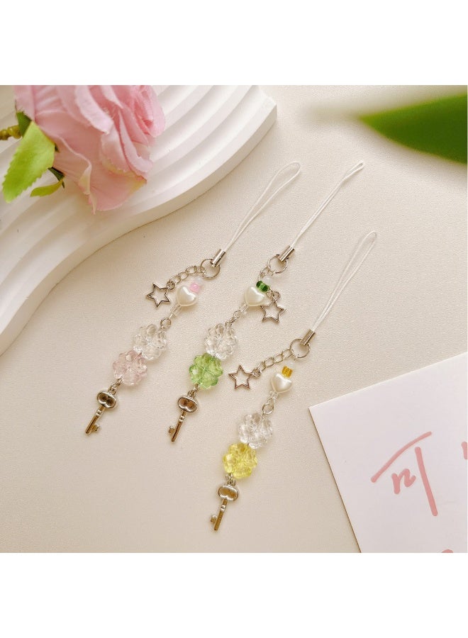 NIBEMINENT Beaded Phone Lanyard, Anti Lost Removable Wrist Strap, Four Leaf Clover Bracelet Pendant, Phone Keychain Lanyard,Yellow - Image 2