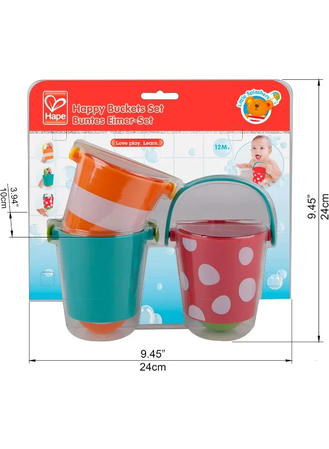 هيب Happy Buckets Set - Three Water Bath Time Toys For Toddlers | Colorful Water Play Fun | Perfect For Bath Or Pool | Bpa-Free Plastic | Ages 12 Months+