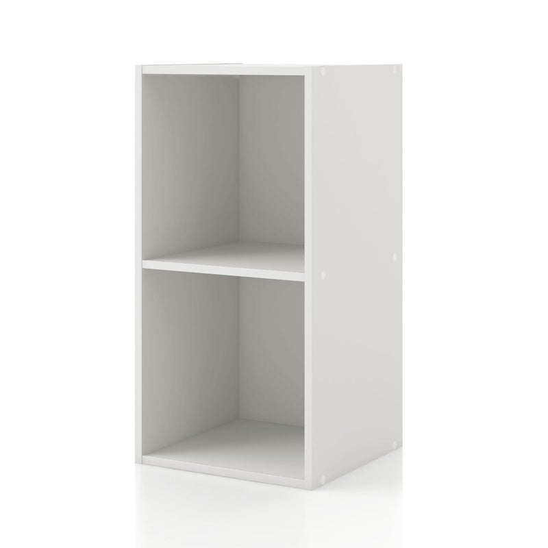 Homes: Inside + Out Apexa 2-Cube Storage Organizer Shelves, Stackable Wood Bookcase Fits Cubby Bins for Organization, Dorm Teen Room Decor & Home Office, White - Image 1