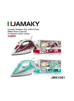 JAMAKY Italy Jumaki JMK1001 Steam Iron with Ceramic Sole 3200 Watt 500ml 