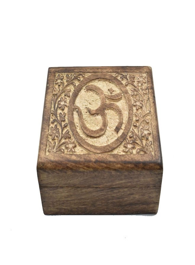 STORE INDYA Wooden Hand Carved Decorative Box With OM & Floral Carving On Top | Treasure Jewelry Organizer Keepsake Chest Trinket Holder Gifts for her Girl Women - Image 1