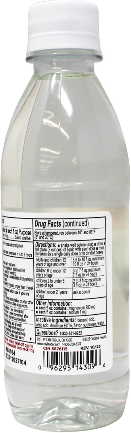 Leader Magnesium Citrate Saline Laxative SugarFree Lemon Flavor 10 FL OZ - Image 3