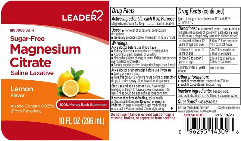 Leader Magnesium Citrate Saline Laxative SugarFree Lemon Flavor 10 FL OZ - Image 4
