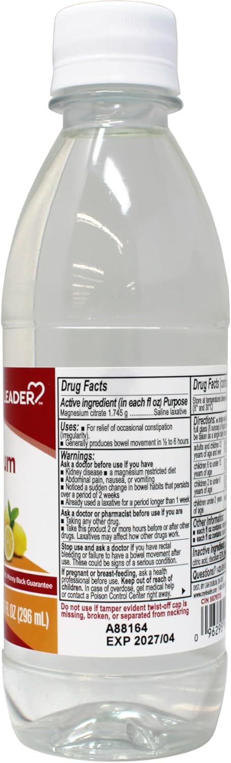 Leader Magnesium Citrate Saline Laxative SugarFree Lemon Flavor 10 FL OZ - Image 2