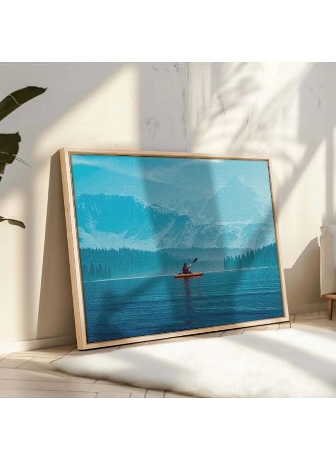 Home Gallery Woman kayaking into a lake with mountains Canvas Wall Art 120x80  - Image 1