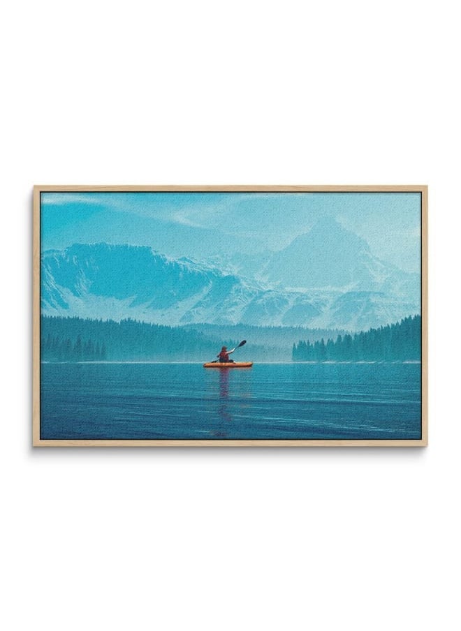 Home Gallery Woman kayaking into a lake with mountains Canvas Wall Art 120x80  - Image 3