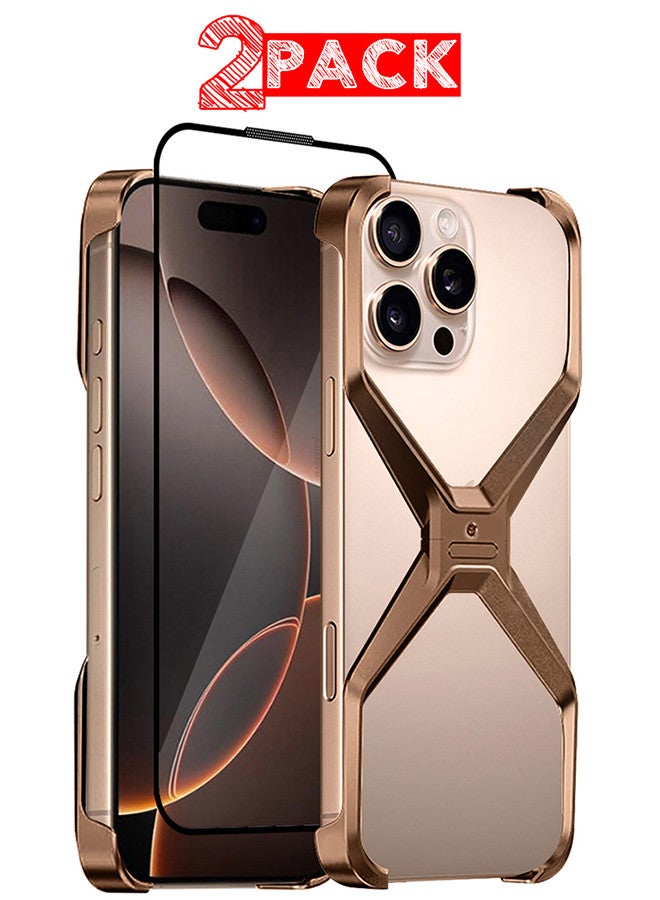( for iPhone 16 Pro Max ) 2 Pack, Case and Screen Protector, X Shape Anti-Fall Bare Phone Case,Cool Design Luxury Metal Shockproof Anti-Scratch Slim Borderless Case - Image 1