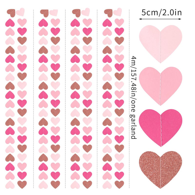 burgleda Light-Pink Rose-Gold Valentines Party-Decorations Heart-Garland - 52ft Red Galentines Streamers Banner,Women Romantic Special Night Wedding Bachelorette Bridal Shower Birthday Backdrop Decor Burgleda - Image 2