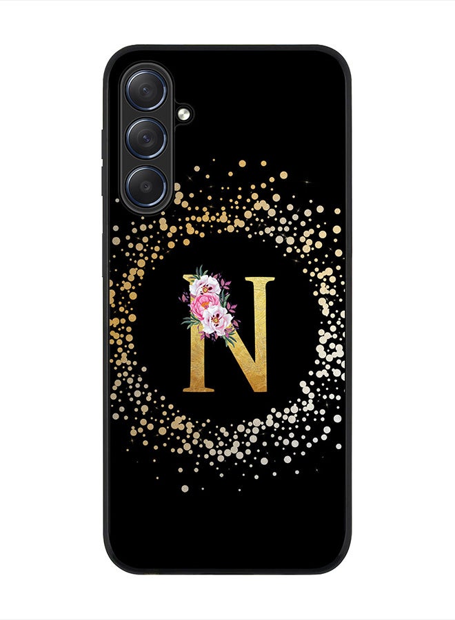 Stylizedd Cover for Samsung Galaxy M54 5G Case, Rugged Black Slim fit  Protective Phone Cases- Custom Monogram Initial Letter Floral Pattern Alphabet -N (Black) - Image 1