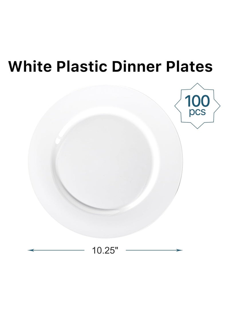 Generic - 100 Piece White Plastic Plates Disposable Hard Plates Premium Heavy Duty Dinner Plates 10.25 inch, Elegant and Fancy - Image 1