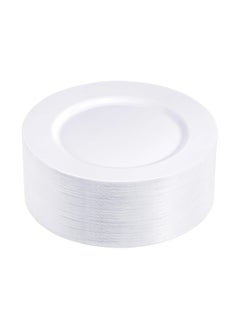 100 Piece White Plastic Plates Disposable Hard Plates Premium Heavy Duty Dinner Plates 10.25 inch, Elegant and Fancy