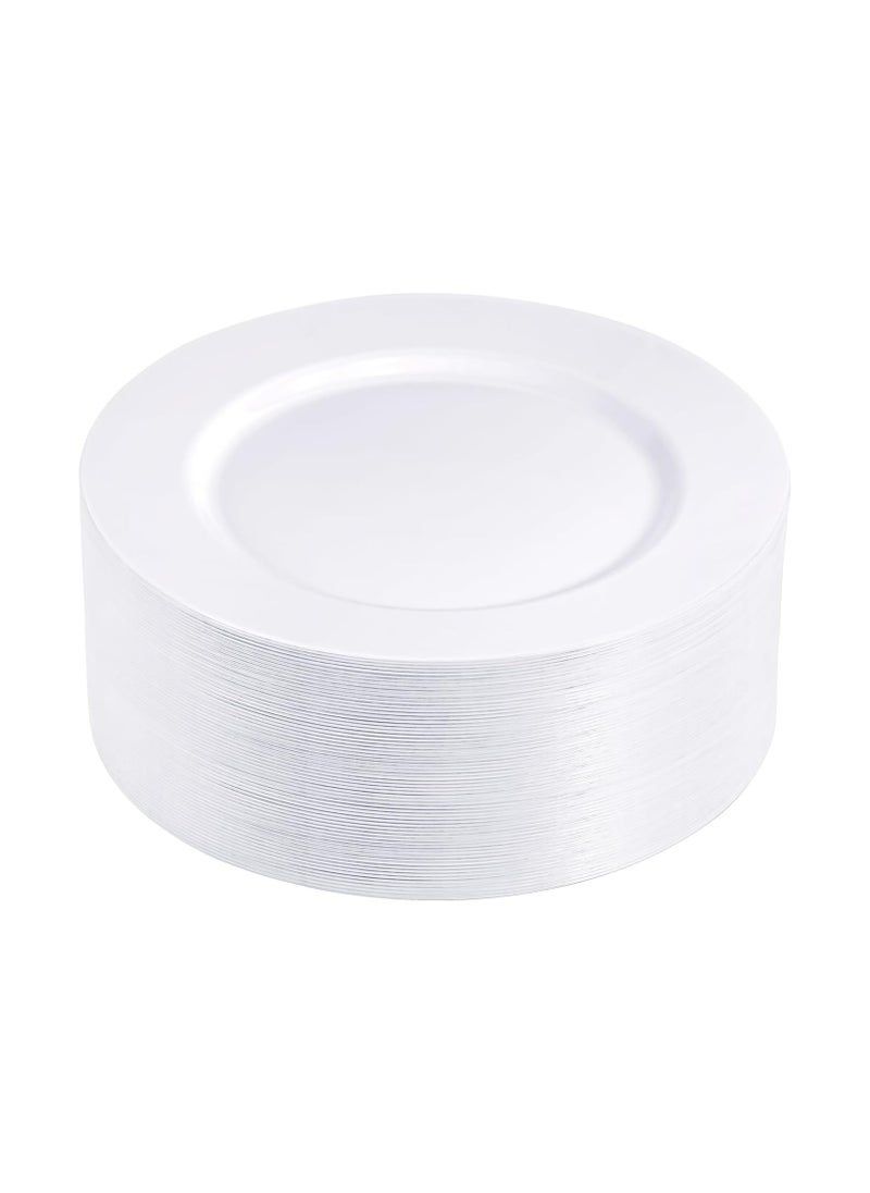 Generic - 100 Piece White Plastic Plates Disposable Hard Plates Premium Heavy Duty Dinner Plates 10.25 inch, Elegant and Fancy - Image 1
