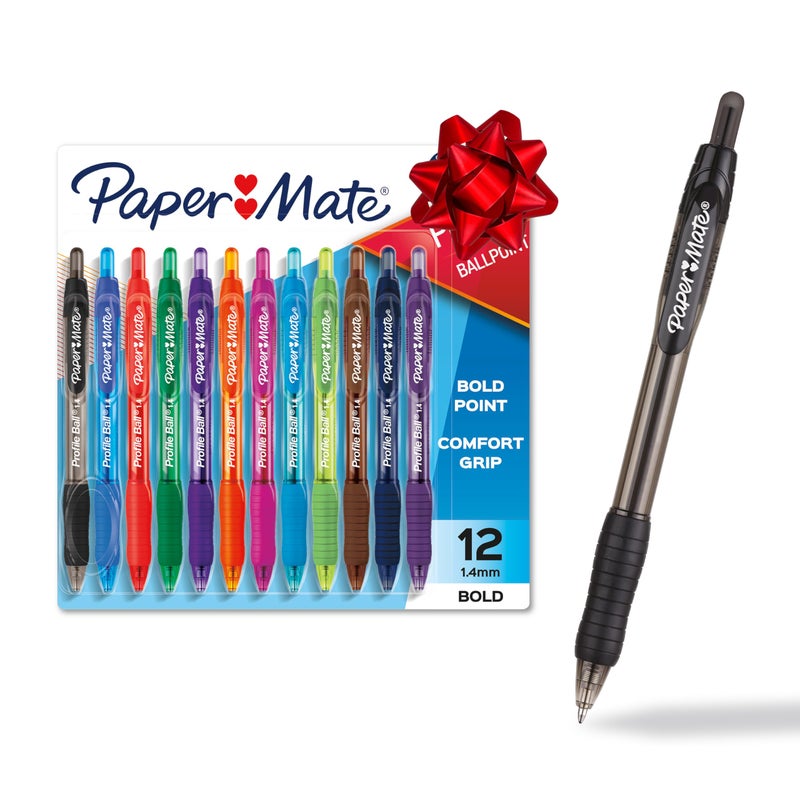Paper Mate أقلام حبر جاف قابلة للسحب من Paper Mate، بلون غامق (1.4 مم)، ألوان متنوعة، 12 قلمًا - Image 1
