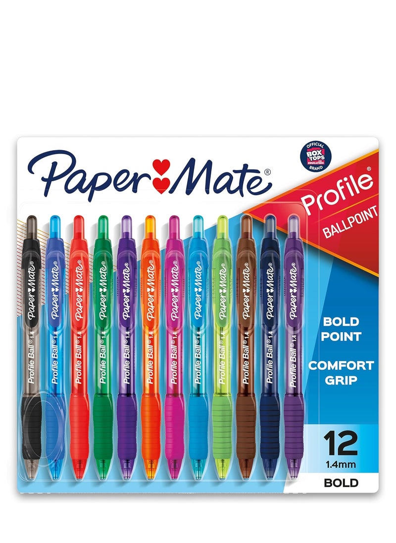 Paper Mate أقلام حبر جاف قابلة للسحب من Paper Mate، بلون غامق (1.4 مم)، ألوان متنوعة، 12 قلمًا  - Image 1