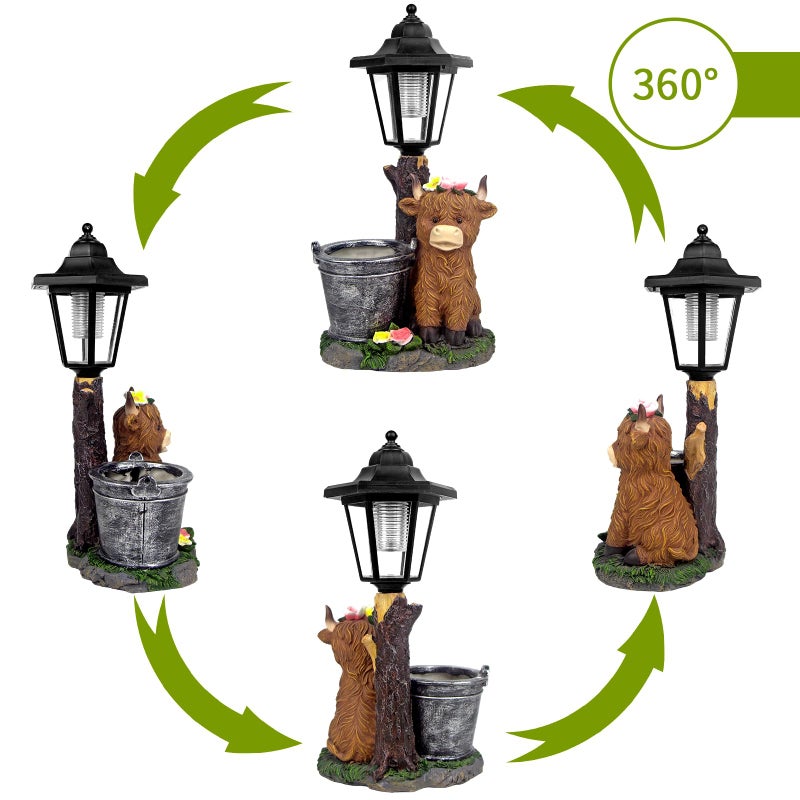 YEPOTUE Solar Highland Cow Outdoor Statues, Garden Sculptures with Flowerpot Decor & Solar Lantern for Yard Art Lawn Ornaments Porch Patio Balcony - Birthday Gifts for Women Mom - Image 3