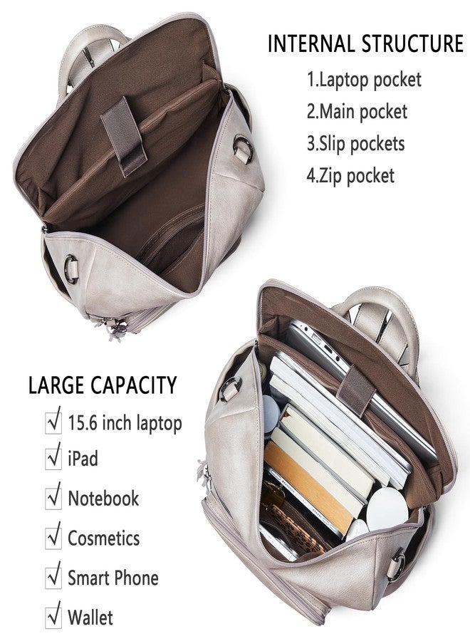 Shrrie Vegan Leather Laptop Backpack for Women 14 inch Work Backpack Fashion Travel Backpack Purse for Business College, 1 Two-toned Gray, 15x16x7 inches, 27.5L - Image 4
