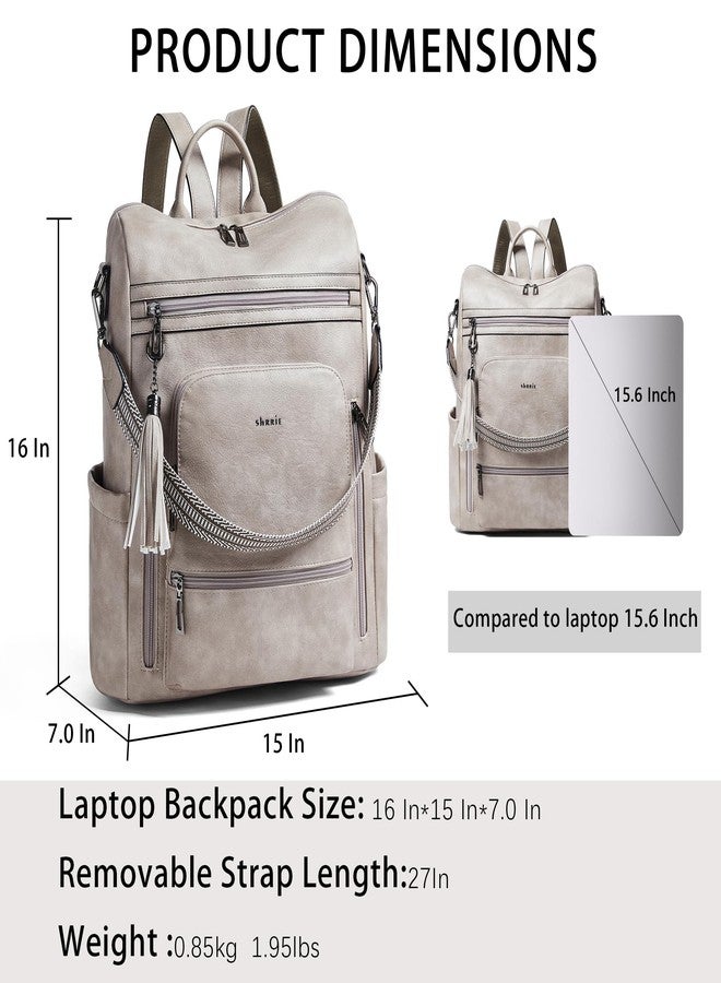 Shrrie Vegan Leather Laptop Backpack for Women 14 inch Work Backpack Fashion Travel Backpack Purse for Business College, 1 Two-toned Gray, 15x16x7 inches, 27.5L - Image 3