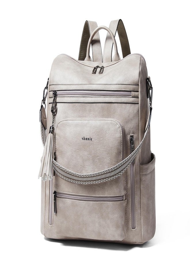 Shrrie Vegan Leather Laptop Backpack for Women 14 inch Work Backpack Fashion Travel Backpack Purse for Business College, 1 Two-toned Gray, 15x16x7 inches, 27.5L - Image 1