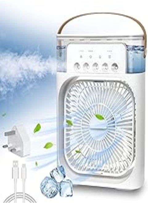 NTMY Mini Air Cooler, USB Desk Fan, Personal Evaporative Cooler with 7 Colors LED Light, 1/2/3 H Timer, 3 Wind Speeds and 3 Spray Modes for Office, Home, Dorm, Travel