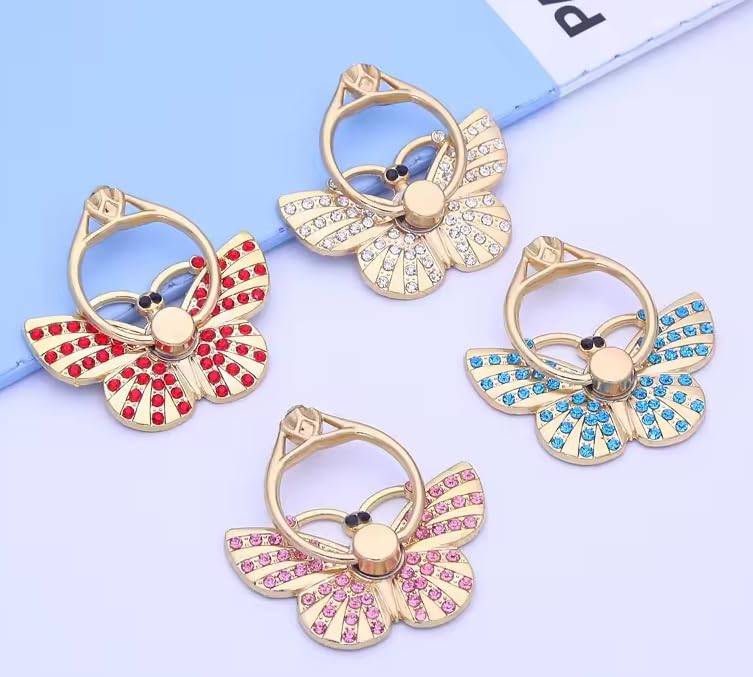 Bling Butterfly Phone Finger Ring Stand Holder Mobile Phone Ring Holder Finger Grip 360 Degree Rotation (Blue)
