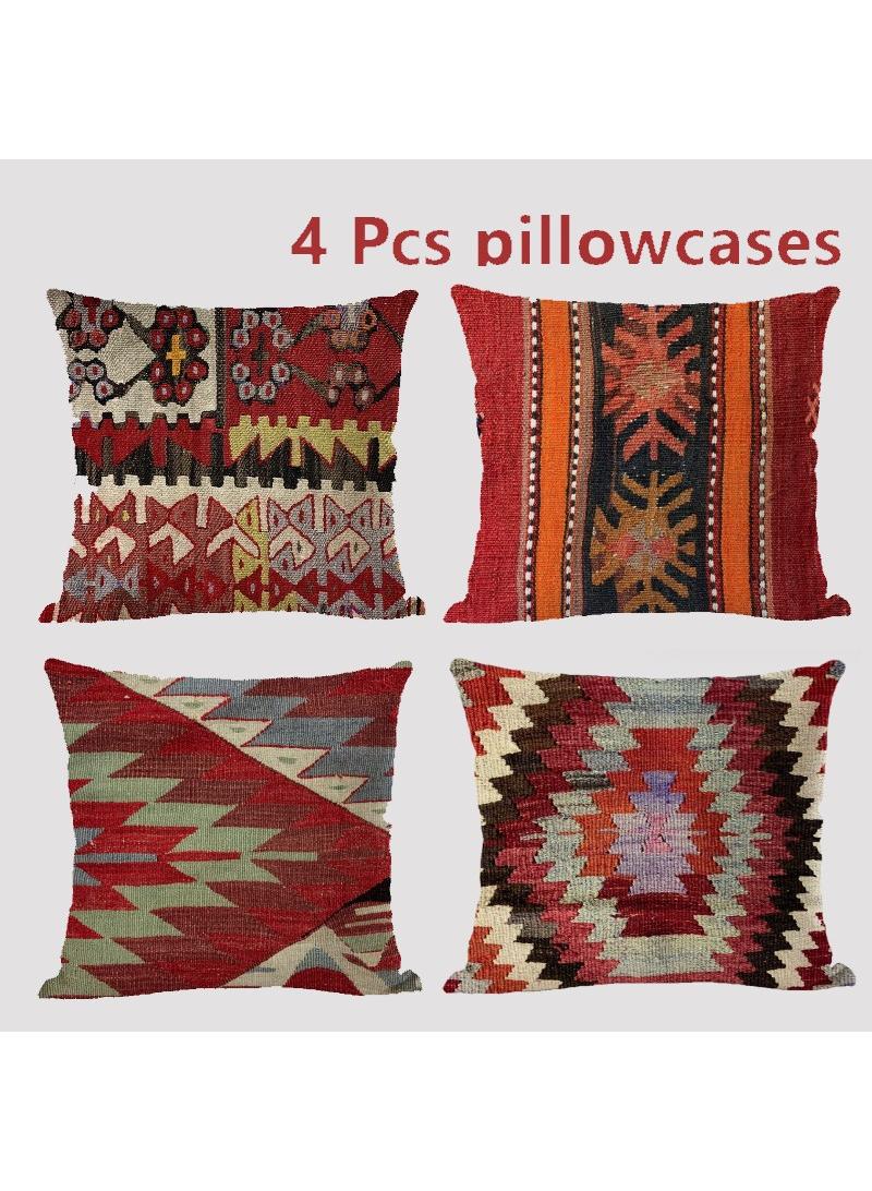 4 قطعة البوهيمي وسادة القضية الوطنية الكتان القضية متعددة الألوان 45x45cm بدون وسادة - Image 1
