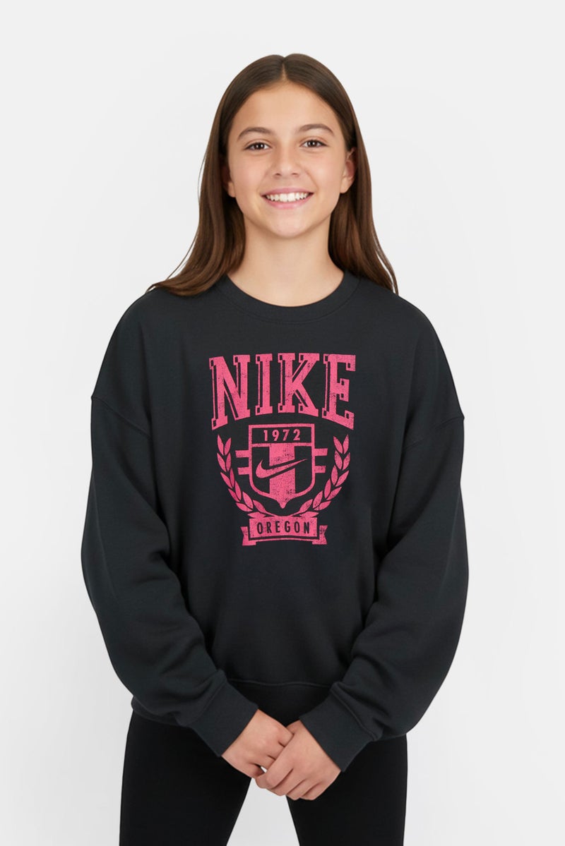 Nike Kids Girl Sportswear Fit Long Sleeve Outdoor Sweatshirt, Dark Grey - Image 1