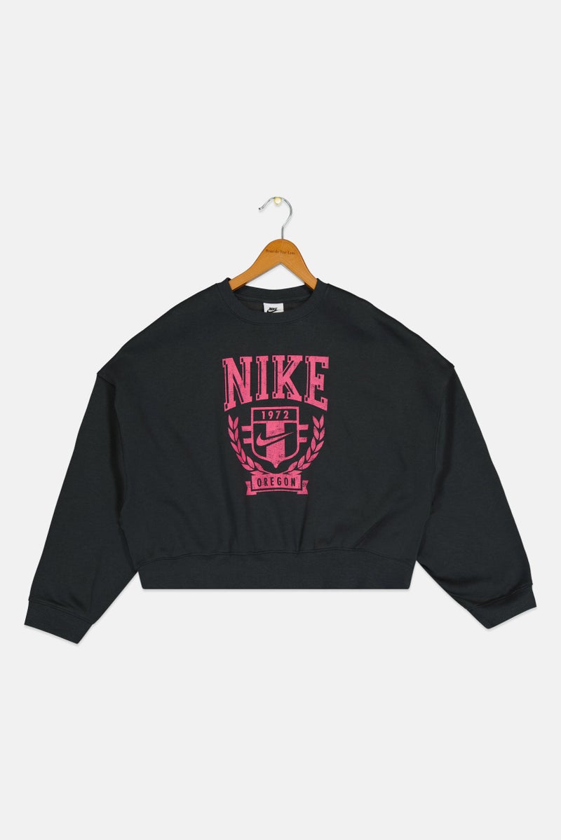 Nike Kids Girl Sportswear Fit Long Sleeve Outdoor Sweatshirt, Dark Grey - Image 2