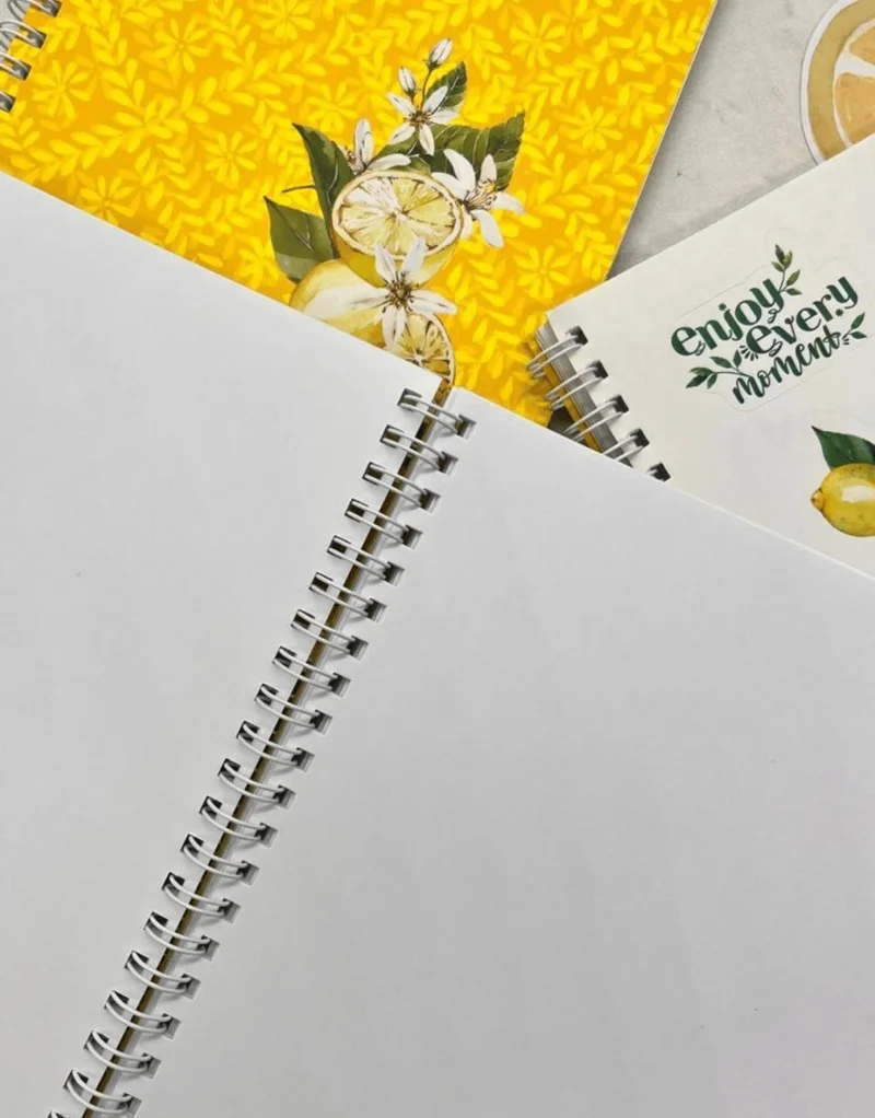 كاغيت جيمي دوكان Paper Ship Shop Unlined Lemon Flower Spiral Notebook with Single Sheet Sticker