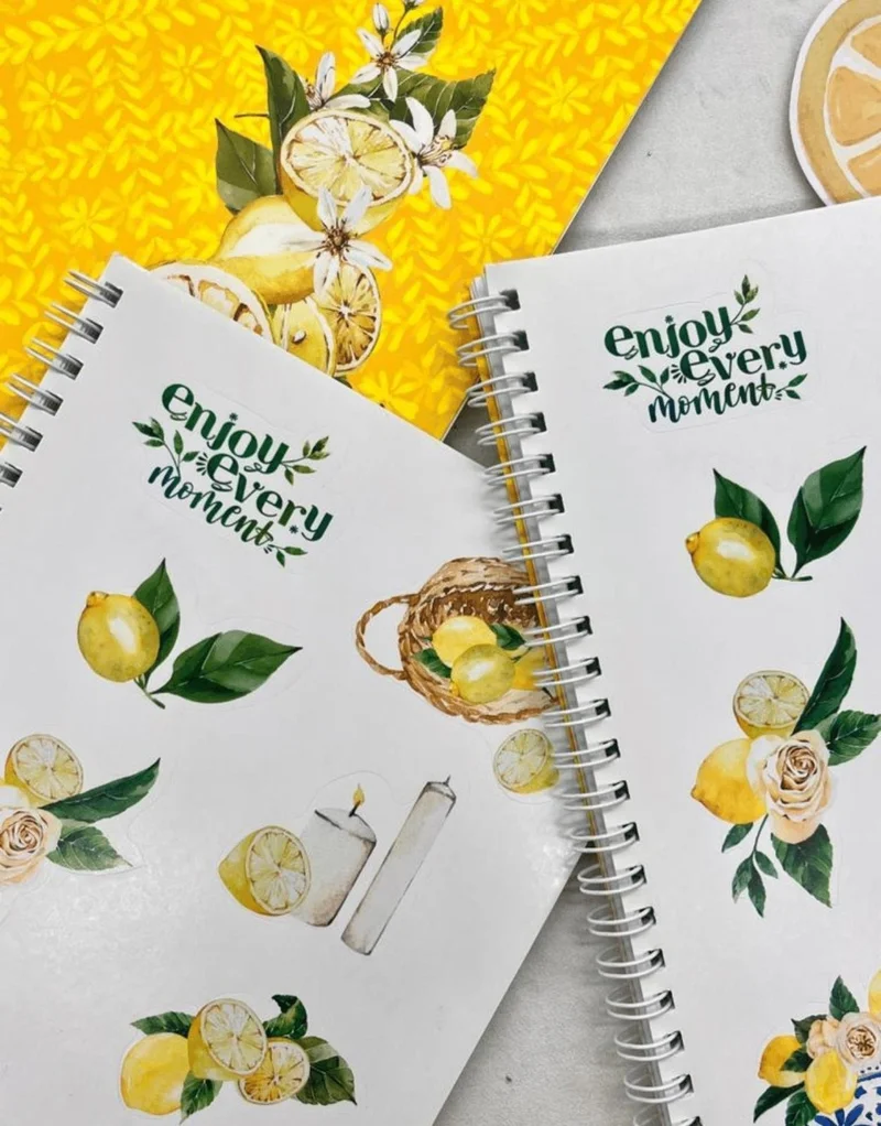كاغيت جيمي دوكان Paper Ship Shop Unlined Lemon Flower Spiral Notebook with Single Sheet Sticker