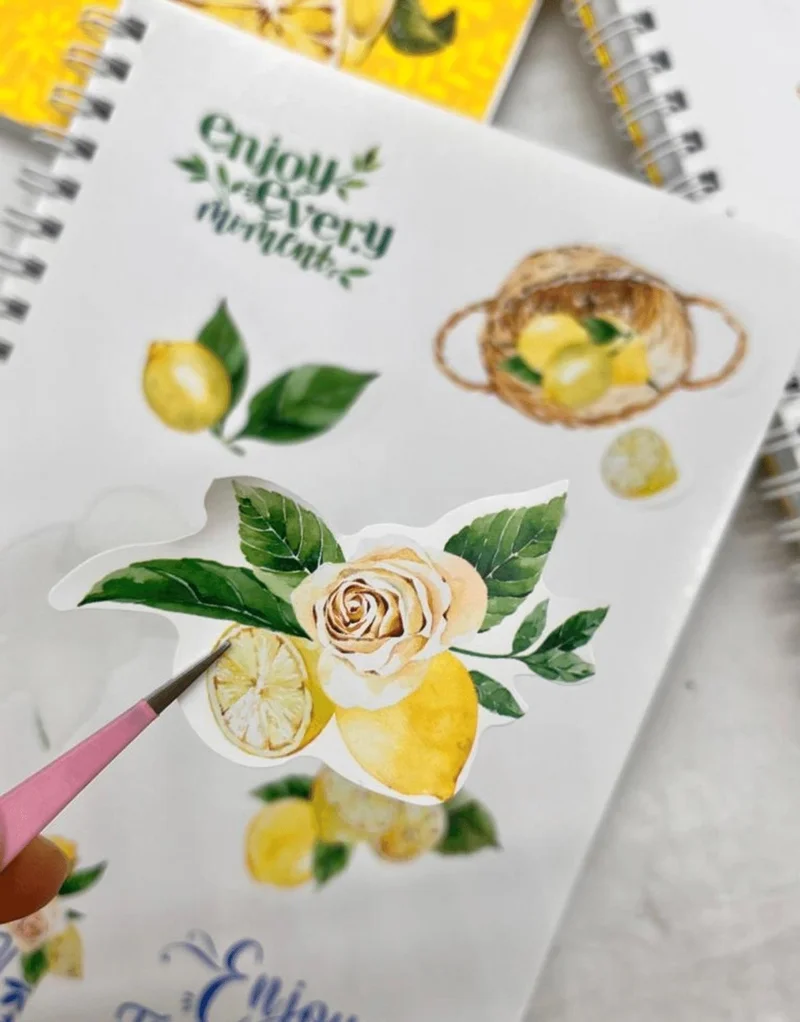 كاغيت جيمي دوكان Paper Ship Shop Unlined Lemon Flower Spiral Notebook with Single Sheet Sticker
