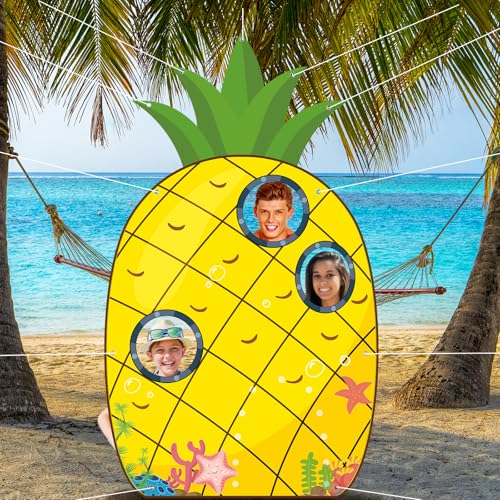 Cogniplay Large Pineapple Photo Prop with 3 Cut-Out Windows – Yellow Cartoon House Banner for Summer Birthday Party, Tropical Hawaii Decor, Beach Theme Backdrop for Kids, Adults and Pets (80"x47") - Image 5