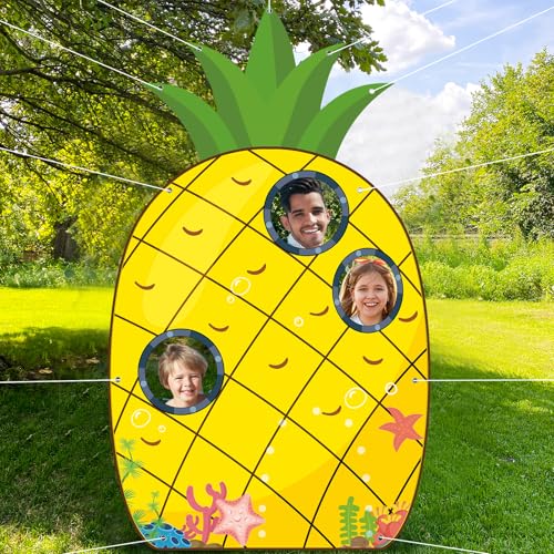 Cogniplay Large Pineapple Photo Prop with 3 Cut-Out Windows – Yellow Cartoon House Banner for Summer Birthday Party, Tropical Hawaii Decor, Beach Theme Backdrop for Kids, Adults and Pets (80"x47") - Image 2