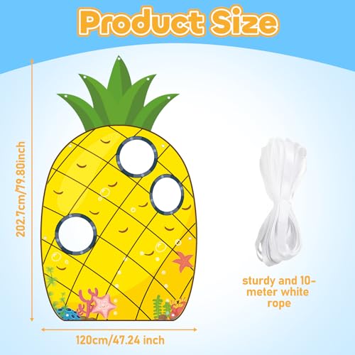 Cogniplay Large Pineapple Photo Prop with 3 Cut-Out Windows – Yellow Cartoon House Banner for Summer Birthday Party, Tropical Hawaii Decor, Beach Theme Backdrop for Kids, Adults and Pets (80"x47") - Image 3