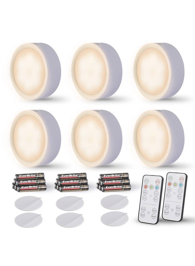 EverBrite Puck Lights with Remote Control, LED Under Cabinet Lights, Under Counter Light Battery Operated, Wireless Stick on Light, Closet Light Dimmable for Closet, Bedroom, Battery Included, 6-Pack - Image 1