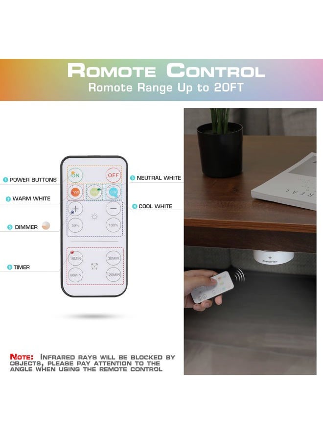 EverBrite Puck Lights with Remote Control, LED Under Cabinet Lights, Under Counter Light Battery Operated, Wireless Stick on Light, Closet Light Dimmable for Closet, Bedroom, Battery Included, 6-Pack - Image 3