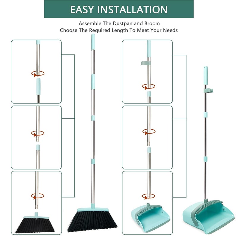 XXFLOWER Broom and Dustpan Set Dustpans with Broom Combo for Home Heavy Dust Broom and Dustpan Combo Long Handle Dust Pan and Broom Set for Kitchen Office Pet HairGreen Pack of 1 - Image 4