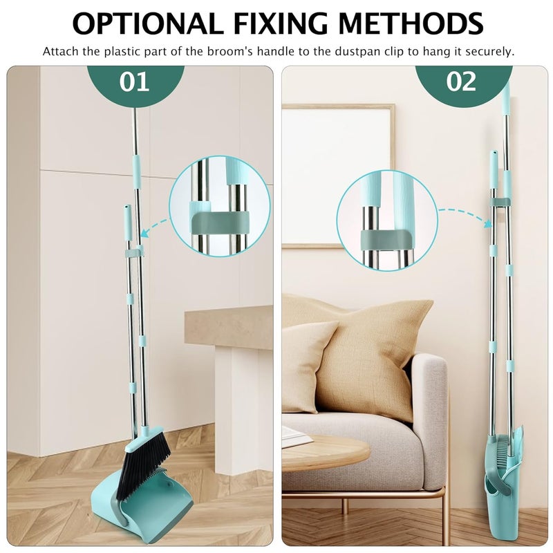 XXFLOWER Broom and Dustpan Set Dustpans with Broom Combo for Home Heavy Dust Broom and Dustpan Combo Long Handle Dust Pan and Broom Set for Kitchen Office Pet HairGreen Pack of 1 - Image 5