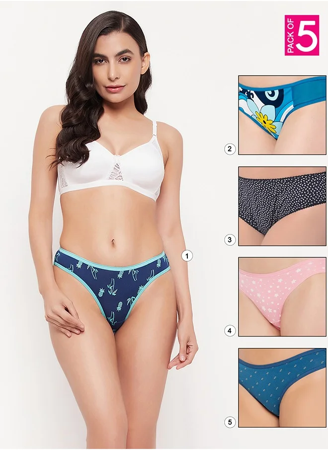 كلوفيا Clovia Pack of 5 Low Waist Printed Bikini Panty - Cotton