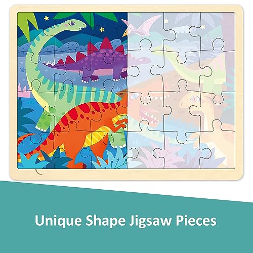 MoinKidz 24 Piece Puzzle for 3 Year Old Dinosaur Wooden Jigsaw Puzzles for Kids Ages 35 with Picture Underneath Preschool Toddler Puzzles Ages 24 with Storage Tray - Image 5