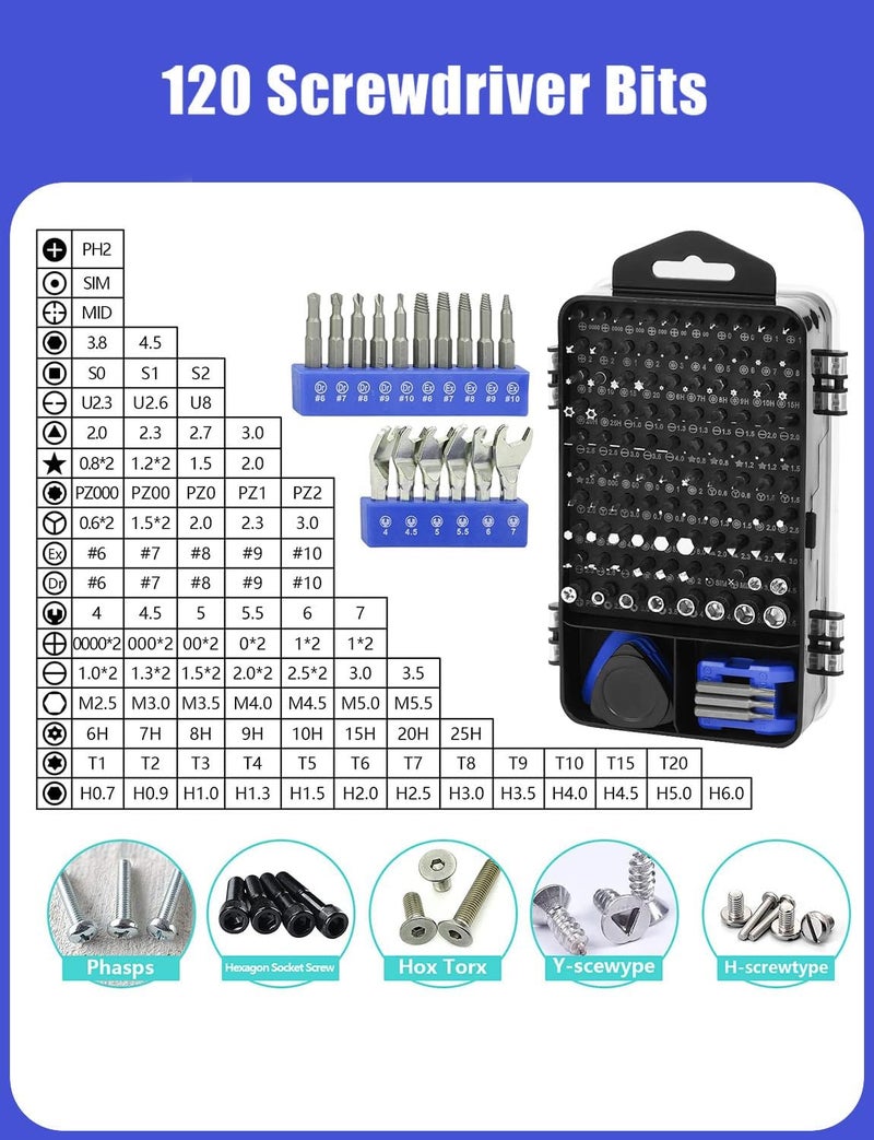 Upgraded Precision Screwdriver Set, 130 in 1 with 120 bits Magnetic Screwdriver Bit Kit, Multi-Function Stainless Steel Professional Kit (Blue 130 in 1) - Image 3
