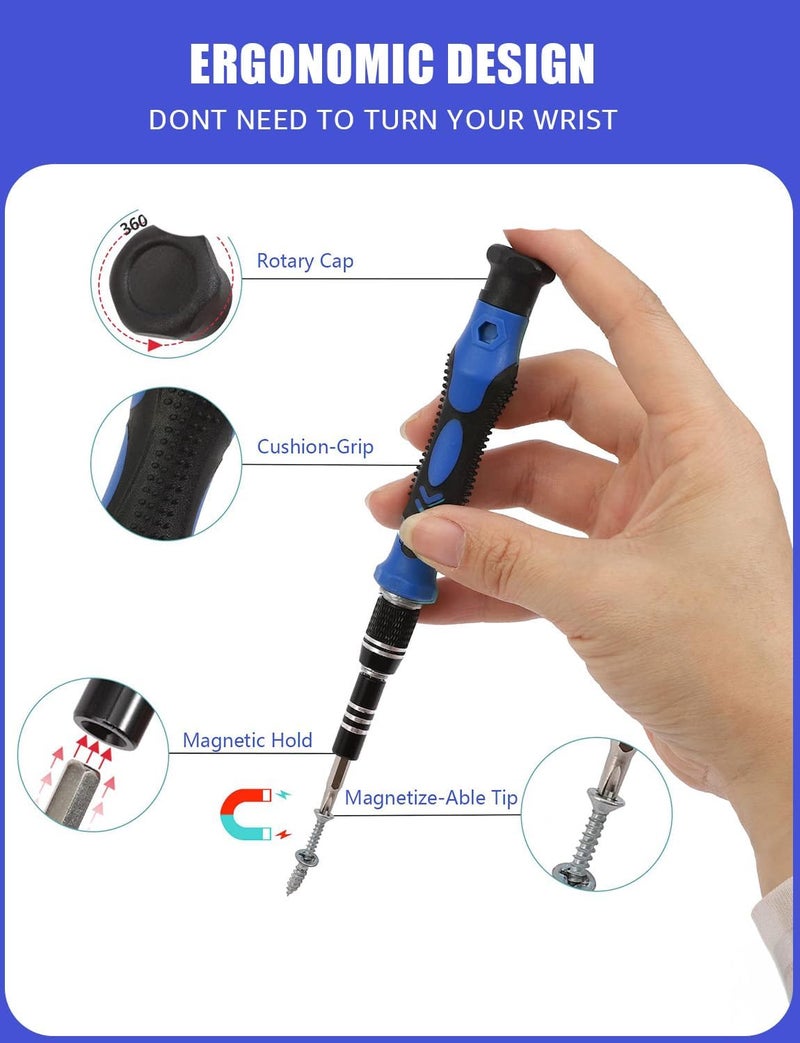 Upgraded Precision Screwdriver Set, 130 in 1 with 120 bits Magnetic Screwdriver Bit Kit, Multi-Function Stainless Steel Professional Kit (Blue 130 in 1) - Image 5