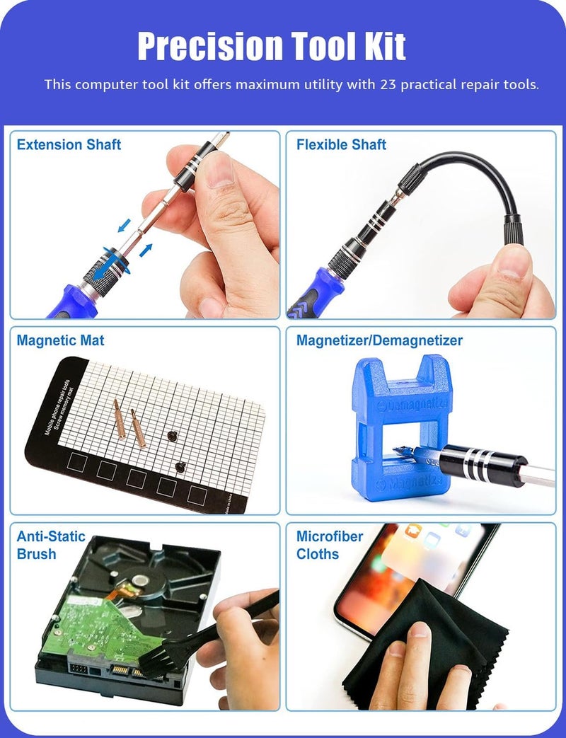 Upgraded Precision Screwdriver Set, 130 in 1 with 120 bits Magnetic Screwdriver Bit Kit, Multi-Function Stainless Steel Professional Kit (Blue 130 in 1) - Image 4