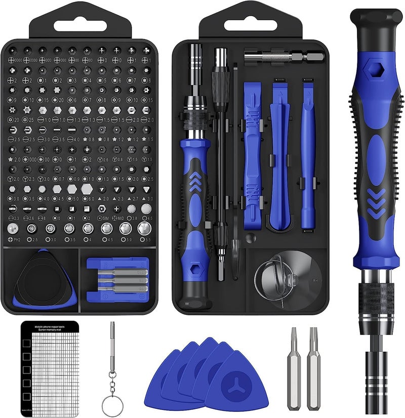 Upgraded Precision Screwdriver Set, 130 in 1 with 120 bits Magnetic Screwdriver Bit Kit, Multi-Function Stainless Steel Professional Kit (Blue 130 in 1) - Image 1
