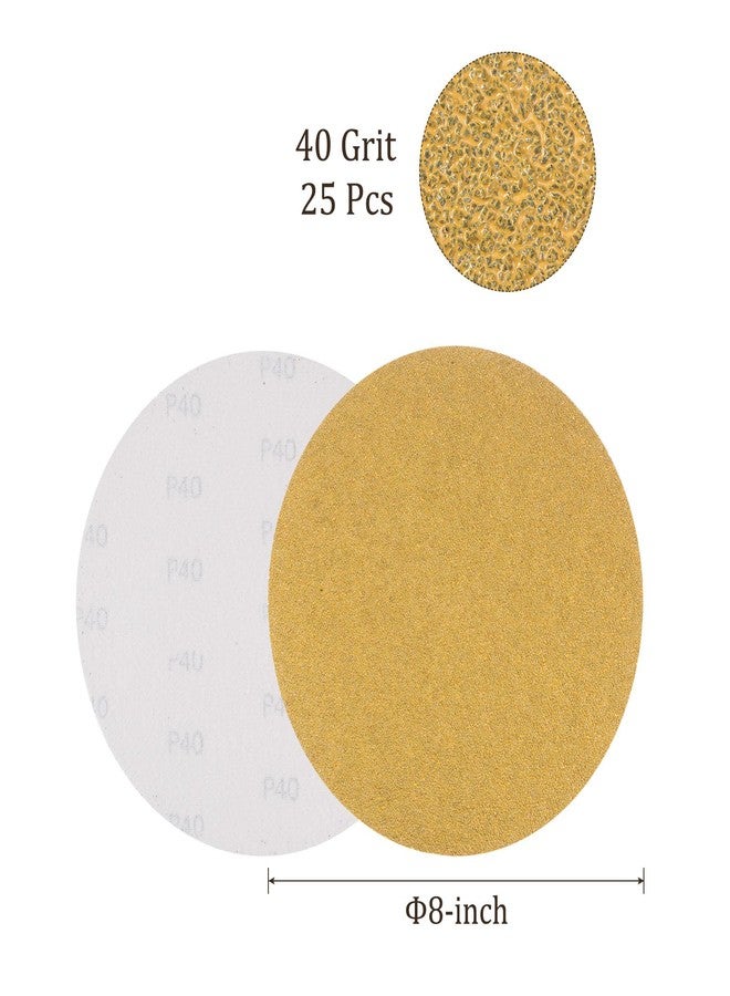 Kozelo 25pcs No Hole Sanding Discs- [ 8 Inch 40 Grit ] Round Hook and Loop Grip Sanding Pads Sheet Sandpaper for Automotive Woodworking Metal Polishing Use| Gold, Aluminum Oxide - Image 3